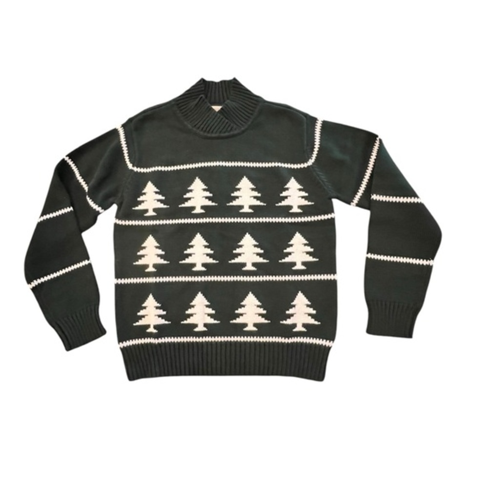 Talbots Women's Small Green White‎ Christmas Trees 100% Cotton Sweater NWT $68